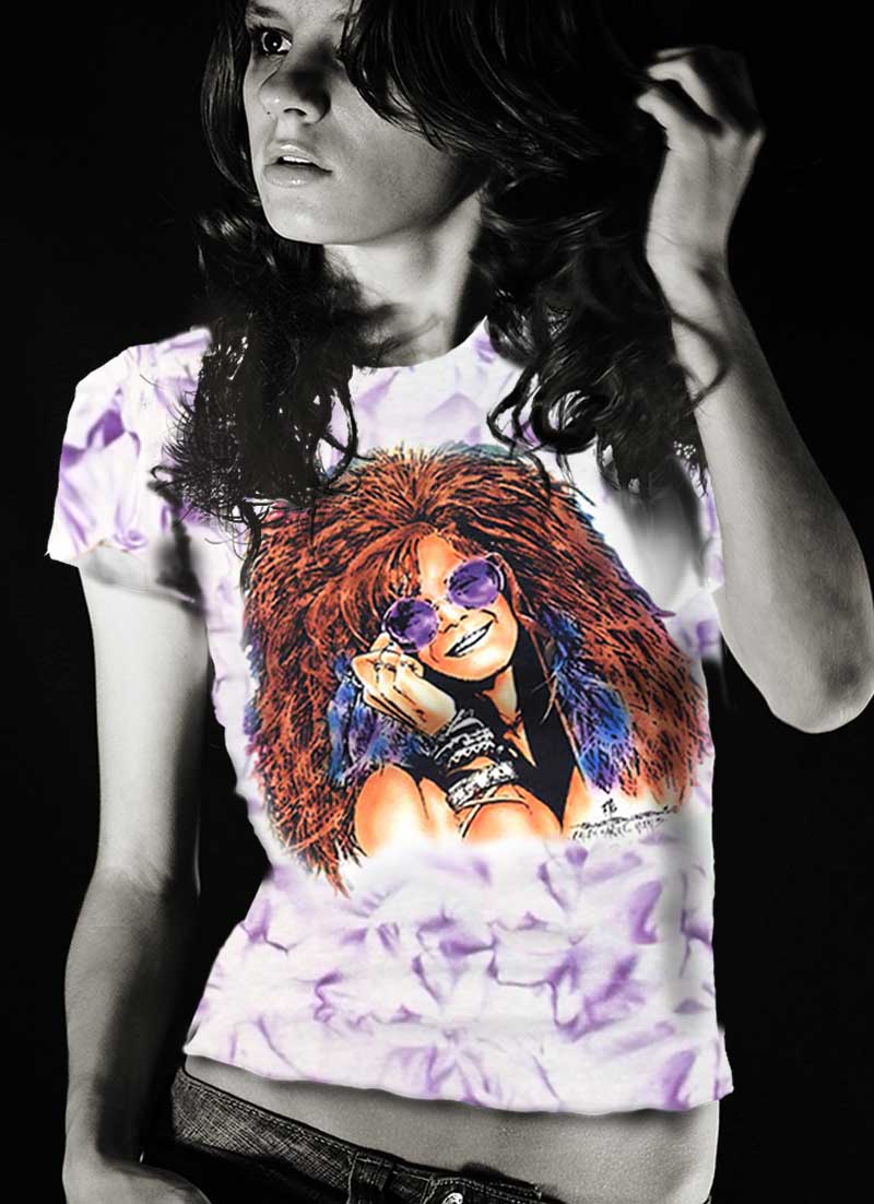 Janis Joplin T-shirts Women's Inspired Bluesy Mama - Women's purple crystallized, 100% cotton crew neck cut, short sleeve tee.