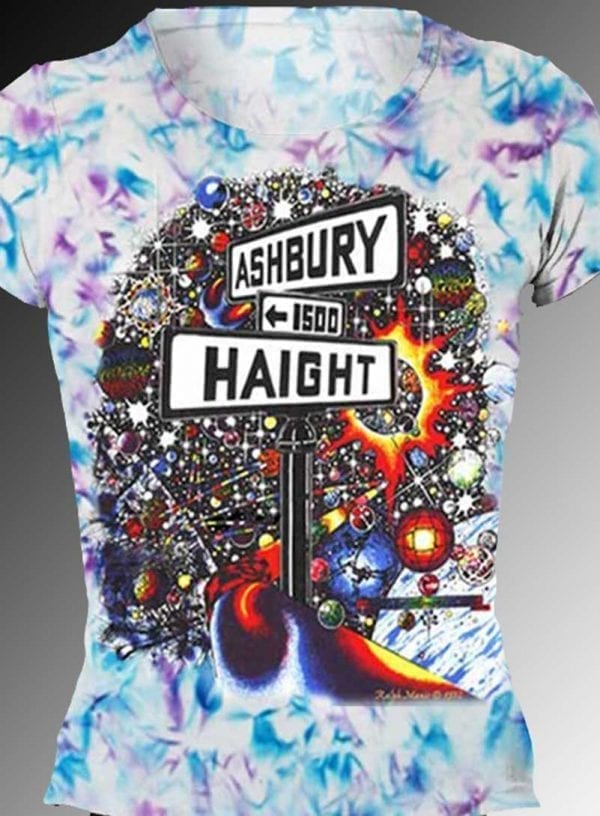 Haight Ashbury T-shirt - Women's blue and purple crystallized, 100% cotton crew neck cut, short sleeve tee.