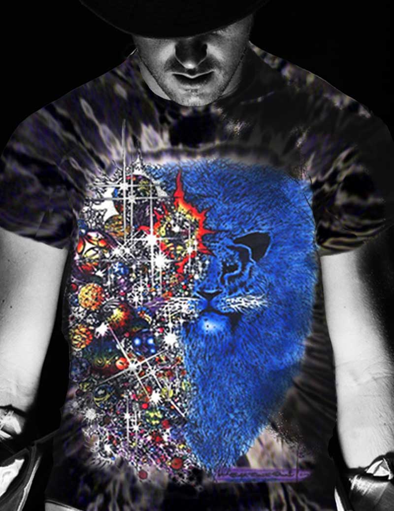 Lion from Zion Inspired by Carlos Santana T-shirt - Men's black tie dye, 100% cotton crew neck cut, short sleeve tee.