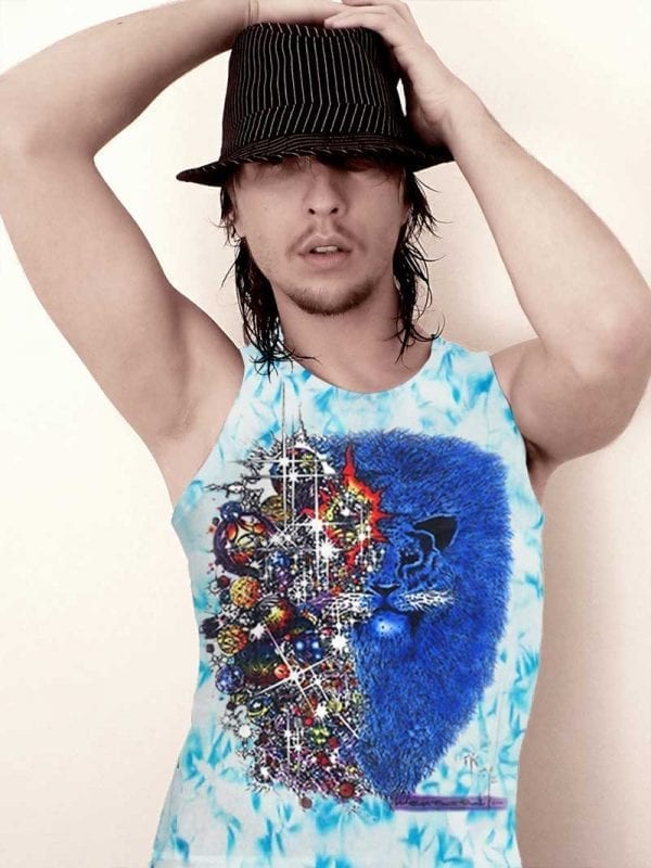 Lion from Zion Inspired by Carlos Santana Tank Top - Men's blue crystallized, 100% cotton sleeveless tank top.