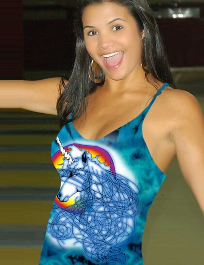 Male Unicorn Tank Top - Women's blue tie dye, 100% cotton sleeveless tank top.