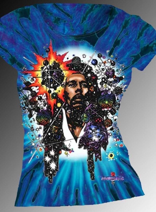 Rasta Mon Inspired by Bob Marley T-shirt - Women's purple tie dye, 100% cotton crew neck cut, short sleeve tee.