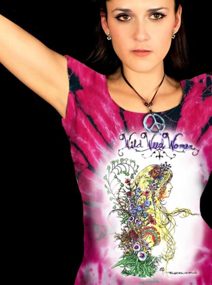 Wild Weed Women T-shirt - Women's pink tie dye, 100% cotton crew neck cut, short sleeve tee.