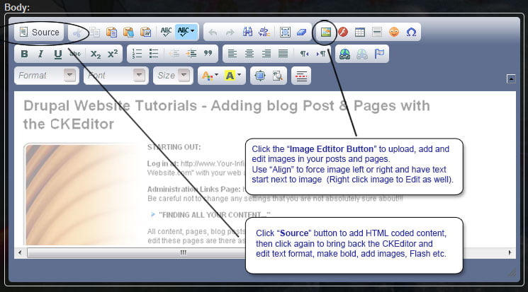 Creating and Editing Block Content - The CKEditor interface.