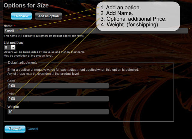 Ubercart 2 Product Attributes & Options - Setting option fields.
