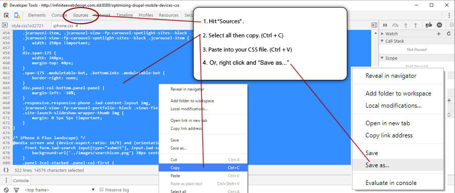 Drupal 7 Adding Custom CSS - The Google Chrome CSS Source Window
