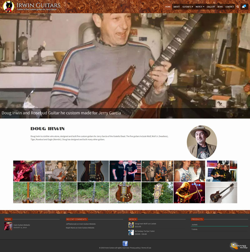 Front Page - Irwin Guitars eCommerce WordPress Website by Infinitee Designs
