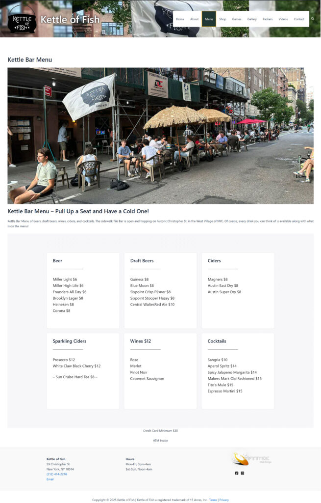Kettle of Fish - Website Design - Menu