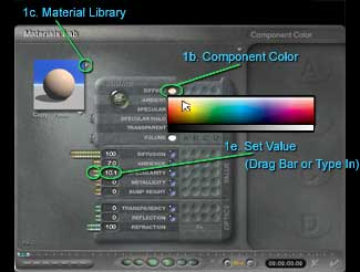 Selecting "Color Component" and adjusting "Specularity"