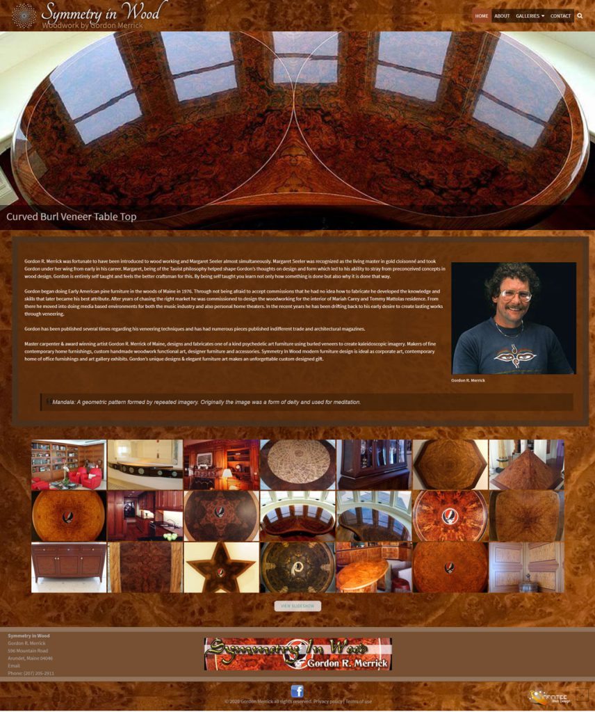 Symmetry In Wood Gordon Merrick - New WordPress Website Front Page