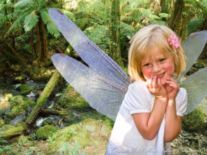 Post Photographic Services - Wings and fantasy wonderland background added to photo of young girl with Photoshop